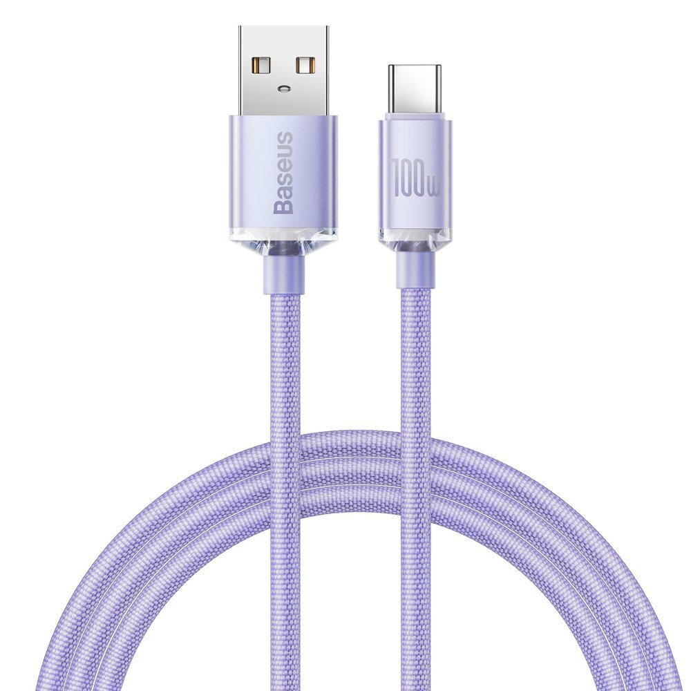 Baseus crystal shine -sarjan nopea latauskaapeli USB Type A – USB Type C100W 1,2m violetti (CAJY000405) hinta ja tiedot | Puhelinkaapelit | hobbyhall.fi