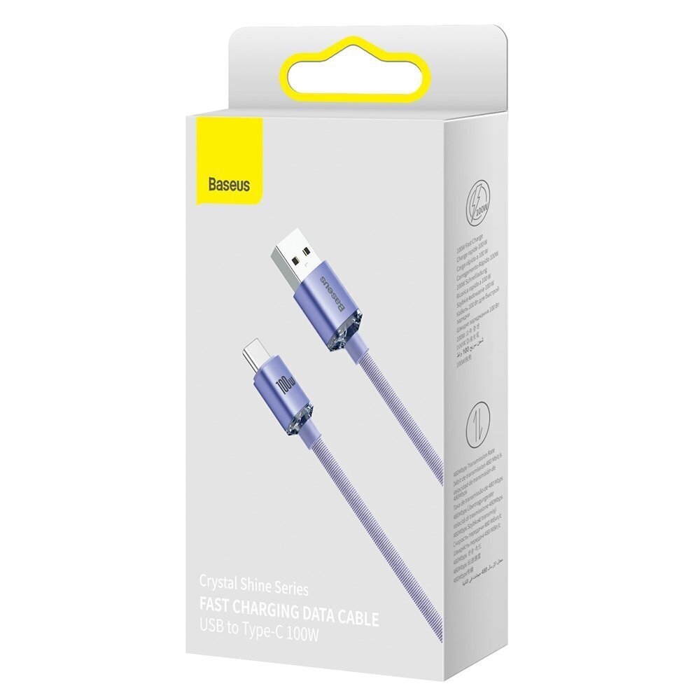 Baseus crystal shine -sarjan nopea latauskaapeli USB Type A – USB Type C100W 1,2m violetti (CAJY000405) hinta ja tiedot | Puhelinkaapelit | hobbyhall.fi