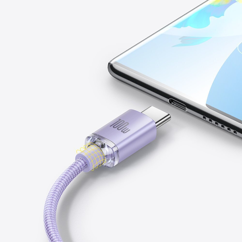 Baseus crystal shine -sarjan nopea latauskaapeli USB Type A – USB Type C100W 1,2m violetti (CAJY000405) hinta ja tiedot | Puhelinkaapelit | hobbyhall.fi