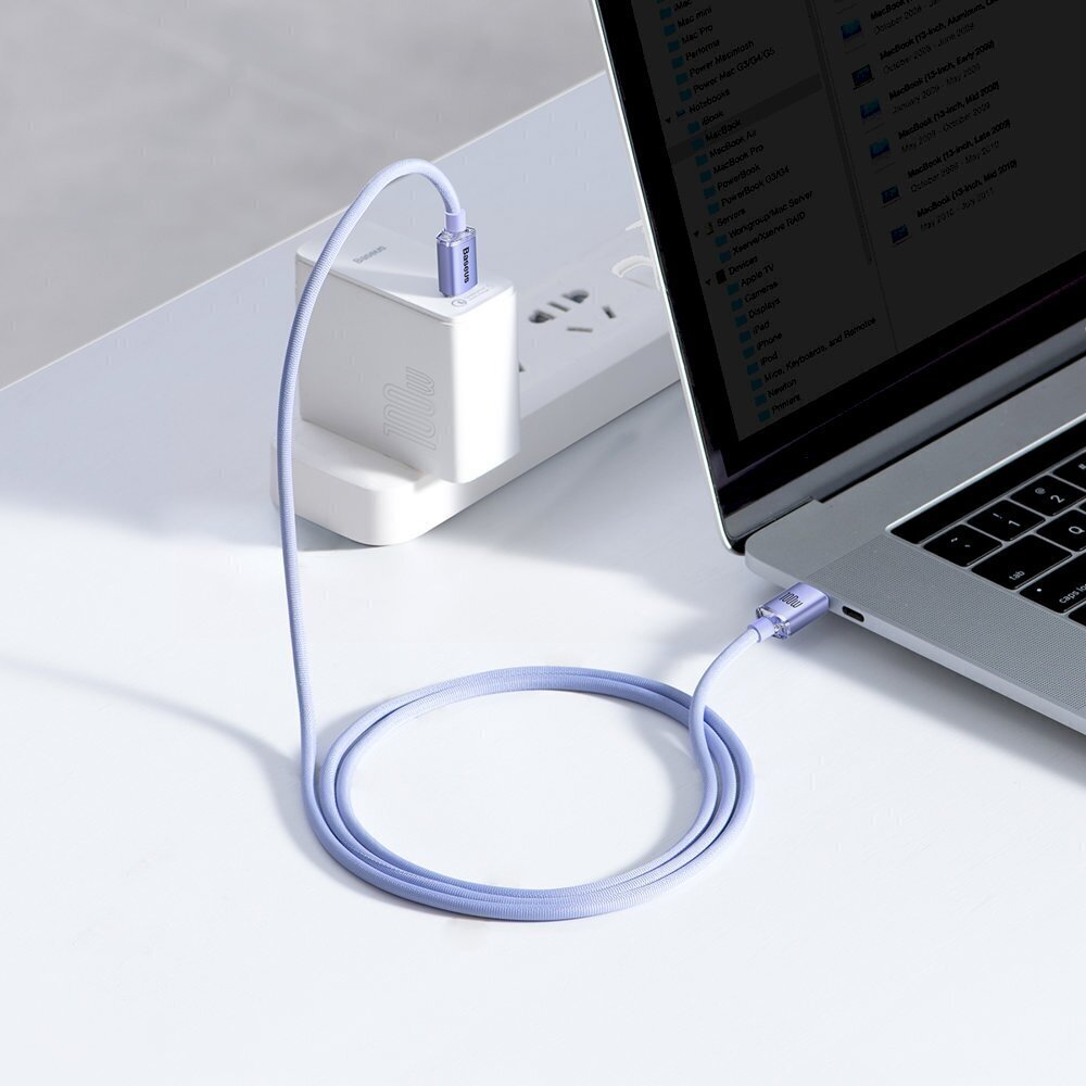 Baseus Crystal Shine -sarjan kaapeli USB-kaapeli nopeaan lataukseen ja tiedonsiirtoon USB Type C - USB Type C 100W 1,2m violetti (CAJY000605) hinta ja tiedot | Puhelinkaapelit | hobbyhall.fi