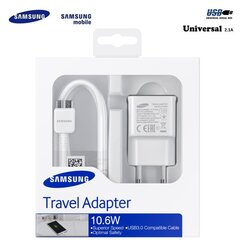 Samsung EP-TA10EWE Universal Adaptive USB Plug 2A Super Fast Laturi 10,6W + Micro USB 21pin kaapeli (EU Blister) hinta ja tiedot | Puhelimen laturit | hobbyhall.fi