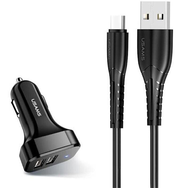 Autolaturi (2xUSB) Micro USB -kaapelilla 2xUSB, USAMS, 2.1A, musta hinta ja tiedot | Puhelimen laturit | hobbyhall.fi