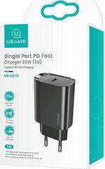 Usams-sovitin 1xUSB-C T39 20W PD3.0, musta hinta ja tiedot | Puhelimen laturit | hobbyhall.fi