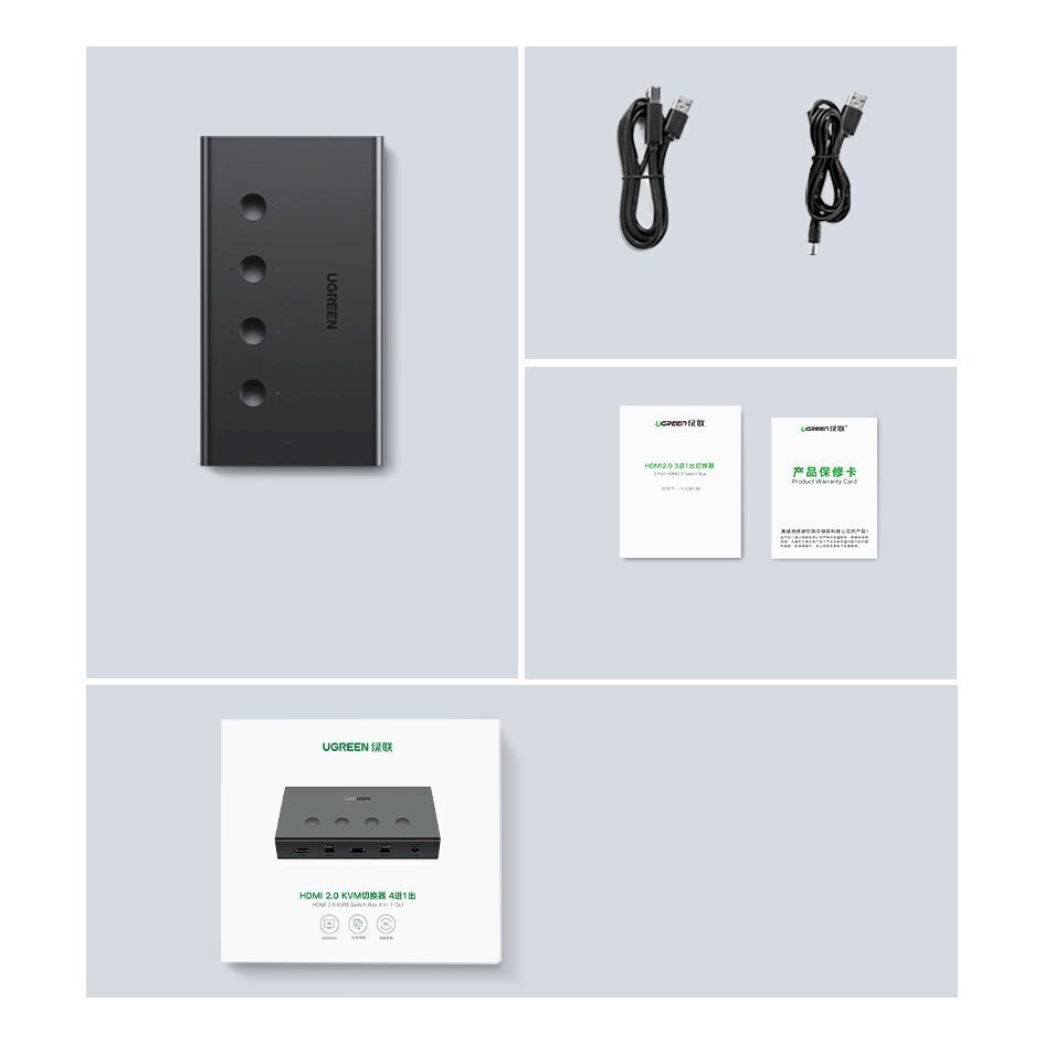 Ugreen KVM (näppäimistön videohiiri) kytkin 4 x 1 HDMI (naarasliitäntä) 4 x USB (naarasliitäntä) 4 x USB Type B (naarasliitäntä) Musta (CM293) hinta ja tiedot | Adapterit | hobbyhall.fi