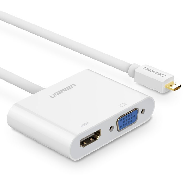 Ugreen videosovitin Micro-HDMI - HDMI + VGA 30cm musta (MM115) hinta ja tiedot | Adapterit | hobbyhall.fi