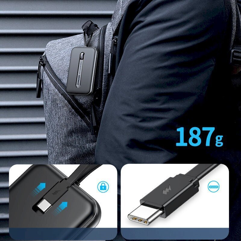 Joyroom Linglong Akkupaketti 10000mAh 20W Virtalähde Pikalataus USB / USB Type C / Sisäänrakennettu USB Type C -kaapeli musta (JR-L001 musta) hinta ja tiedot | Varavirtalähteet | hobbyhall.fi