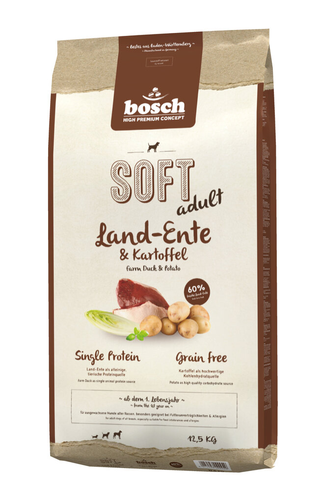 Bosch HPC Soft+ Farm Duck ankanlihaa sisältävä koiranruoka 12,5kg hinta ja tiedot | Koiran kuivaruoka | hobbyhall.fi