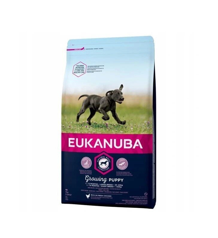 Eukanuba kuivarehu suurten rotujen pennuille alle 12kk, tuore kana, 15 kg hinta ja tiedot | Koiran kuivaruoka | hobbyhall.fi