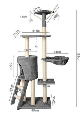 Raapimispuu Fort Grey, 138 cm. hinta ja tiedot | Raapimispuut ja kiipeilypuut | hobbyhall.fi