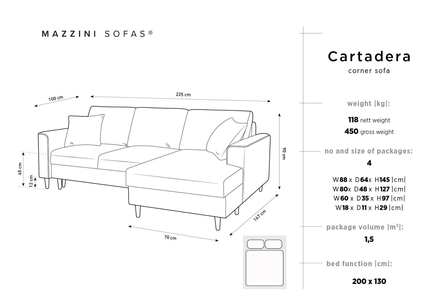 Pehmeä kulmasohva Mazzini Sofas Cartadera, sininen/musta hinta ja tiedot | Kulmasohvat ja divaanisohvat | hobbyhall.fi