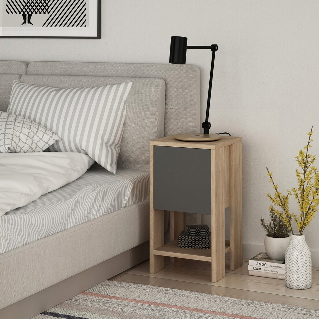 Yöpöytä Kalune Design 776 (I), 55 cm, ruskea/musta hinta ja tiedot | Yöpöydät | hobbyhall.fi