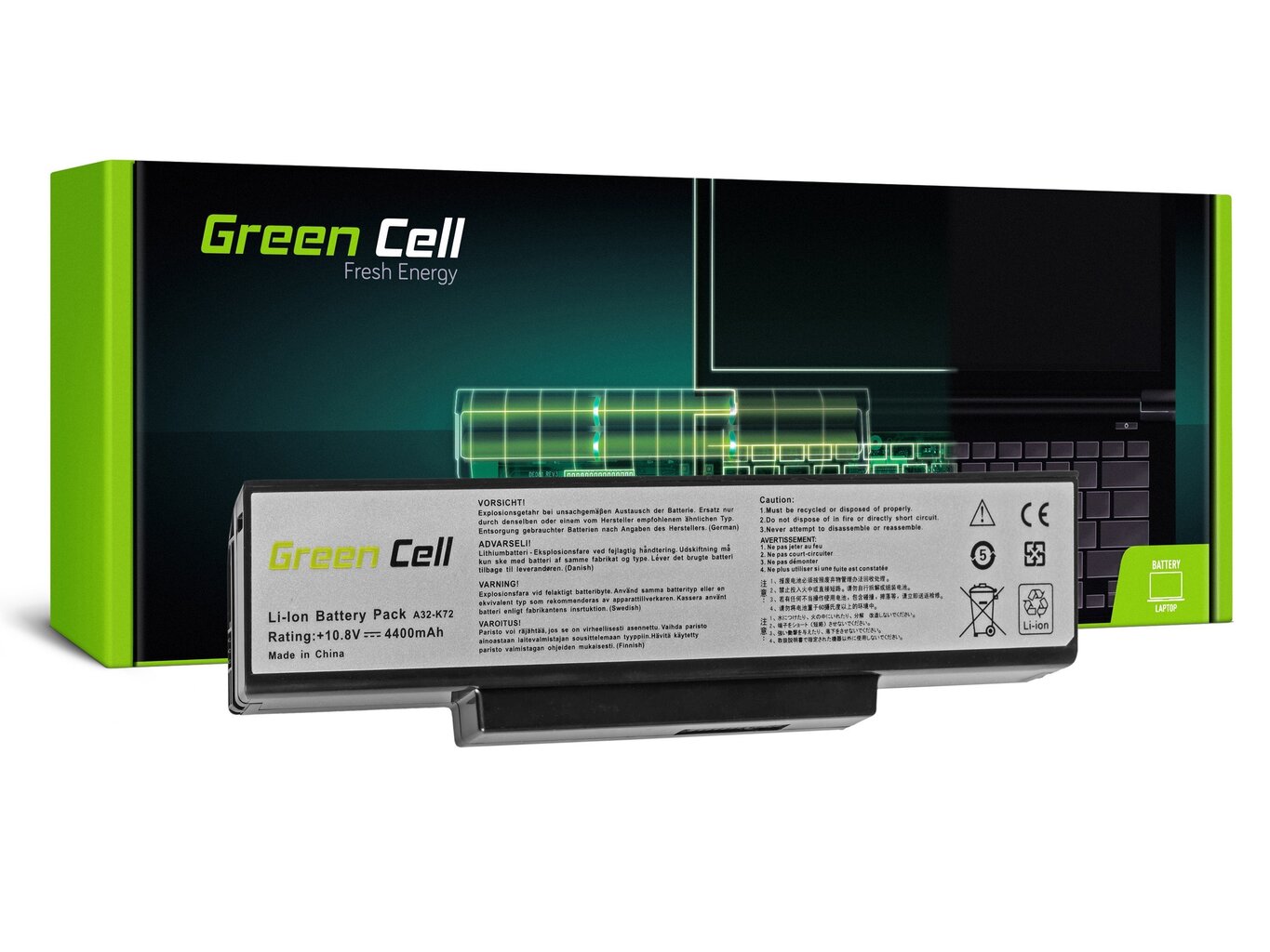 Green Cell Laptop Battery for Asus N71 K72 K72J K72F K73SV N71 N73 N73S N73SV X73S hinta ja tiedot | Kannettavien tietokoneiden akut | hobbyhall.fi