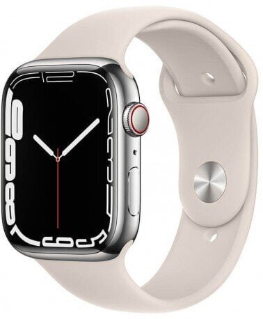 Apple Watch Series 7 (GPS + Cellular, 45mm) Hopea ja Starlight Sport Band MKJV3EL / A hinta ja tiedot | Älykellot | hobbyhall.fi