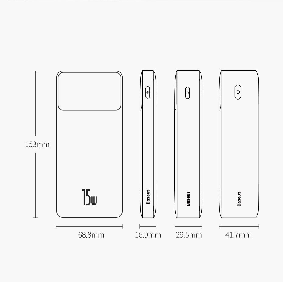 Power Bank Baseus 10000mAh Bipow - 2 x USB +Type-C - 15 W, valkoinen. hinta ja tiedot | Varavirtalähteet | hobbyhall.fi