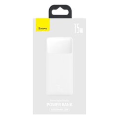 Power Bank Baseus 10000mAh Bipow - 2 x USB +Type-C - 15 W, valkoinen. hinta ja tiedot | Varavirtalähteet | hobbyhall.fi