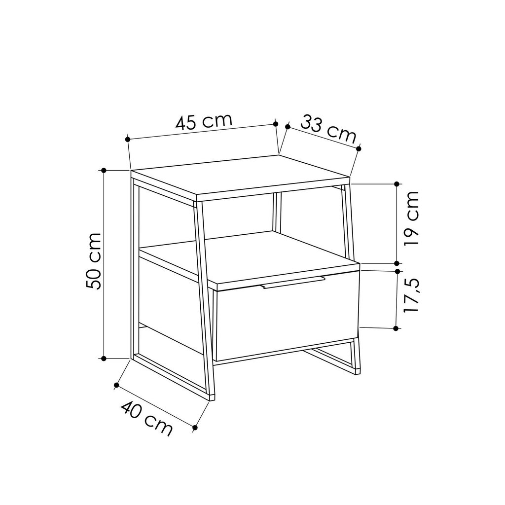 Kalune Design 855 (I), 50 cm, beige väri hinta ja tiedot | Yöpöydät | hobbyhall.fi