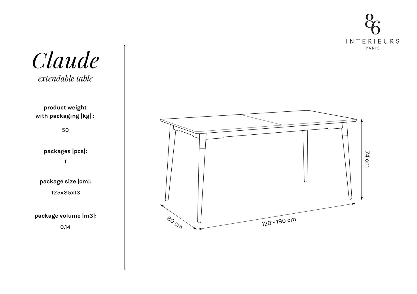Jatkettava pöytä Intereurs86 Claude 120x80 cm, ruskea hinta ja tiedot | Ruokapöydät | hobbyhall.fi