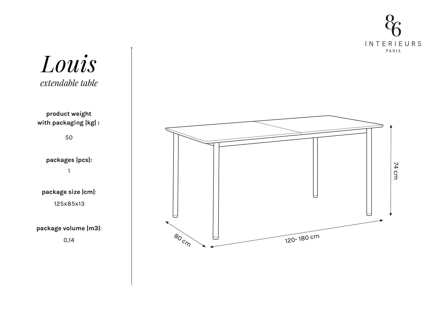 Jatkettava pöytä Interieurs86 Louis 120x80 cm, musta hinta ja tiedot | Ruokapöydät | hobbyhall.fi