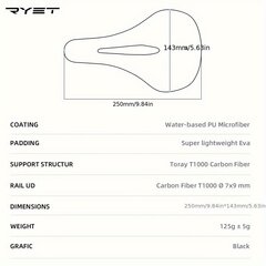 RYET 3D Tulostettu Pyörä Hiilikuitusatula, 140mm 143mm Super Kevyt Maantie MTB Kilpasatula. hinta ja tiedot | Muut pyörätarvikkeet | hobbyhall.fi