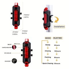 2sarjaa USB Ladattava LED Polkupyörän Takavalo - 4 Vilkkuvaa Tilaa Turvallisuudelle Ja Näkyvyydelle hinta ja tiedot | Muut pyörätarvikkeet | hobbyhall.fi