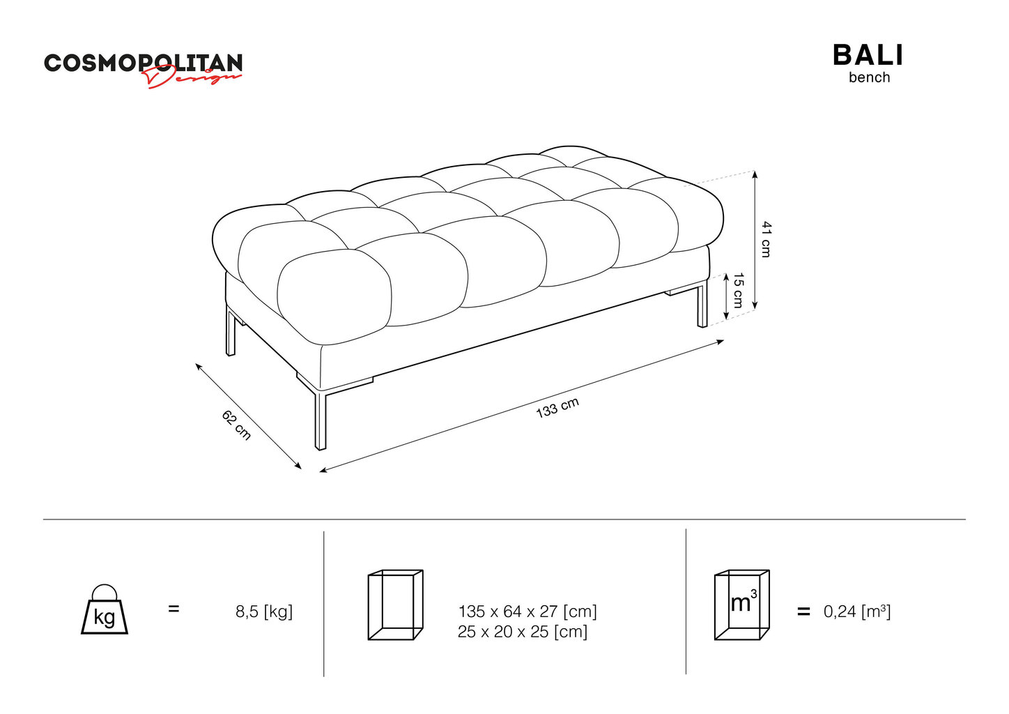 Cosmopolitan Design Bali tuplapenkki, vaaleanpunainen/kulta hinta ja tiedot | Säkkituolit, rahit ja penkit | hobbyhall.fi