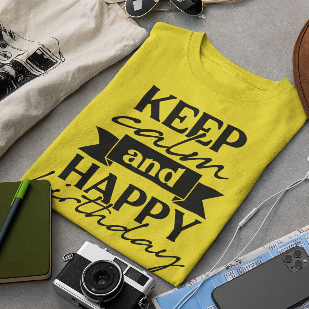 T-paita "Keep calm and happy birthday" hinta ja tiedot | Hauskat t-paidat | hobbyhall.fi