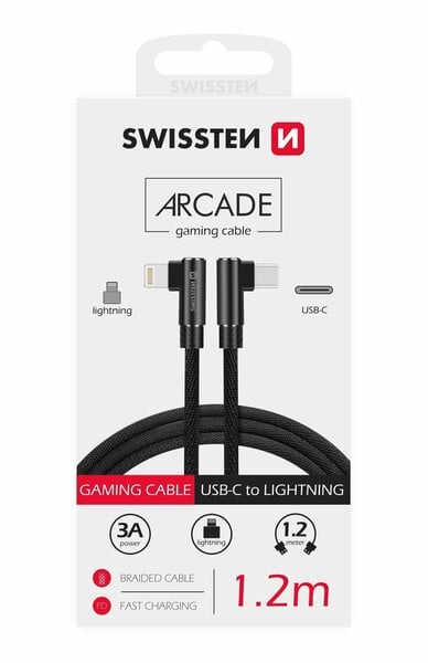 Swissten lataus- ja tiedonsiirtokaapeli, 3.1 USB-C, 1.2 m, musta