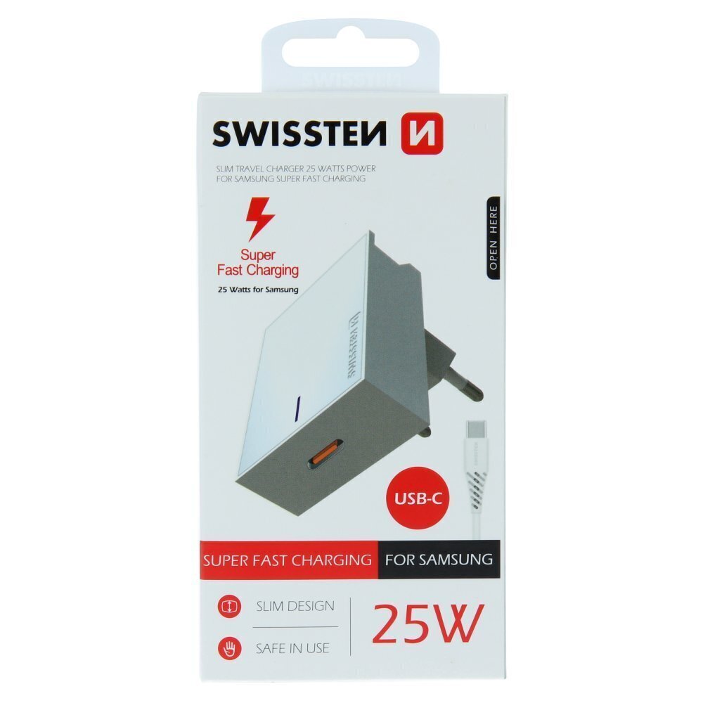 Swissten Premium matkalaturi, sopii Samsung:lle, USB-C, 3A hinta ja tiedot | Puhelimen laturit | hobbyhall.fi