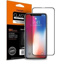 iPhone XI, iPhone XS ,iPhone X näytönsuoja Spigen Glass, musta hinta ja tiedot | Näytönsuojakalvot ja -lasit | hobbyhall.fi