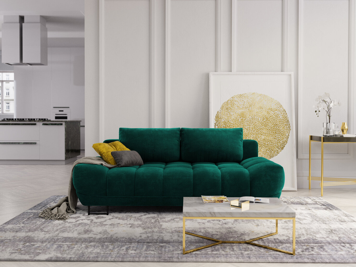 Windsor and Co Cirrus, veluurinen, vihreä 3 hengen sohva hinta ja tiedot | Sohvat ja vuodesohvat | hobbyhall.fi