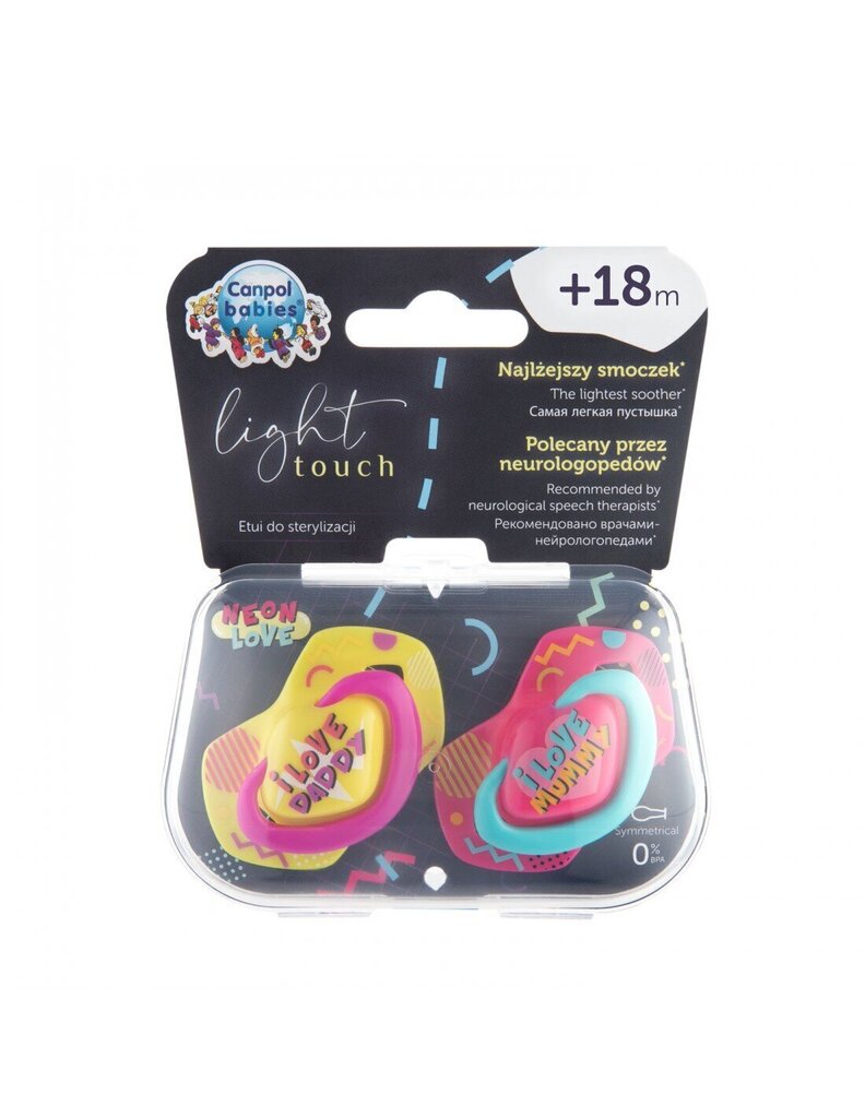 Symmetrinen silikonitutti Canpol Babies Neon Love, 18kk +, 2 kpl, 22/654, pinkki hinta ja tiedot | Tutit | hobbyhall.fi