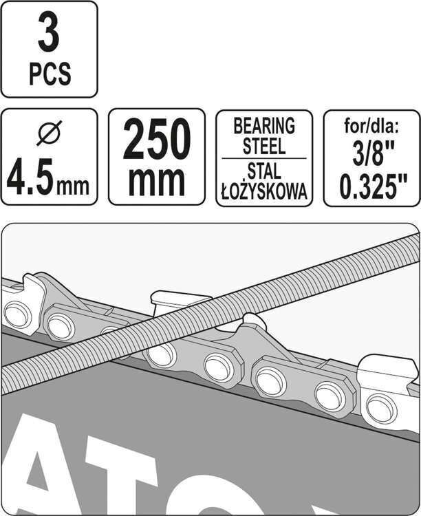 Teräketjun teroitusviila d-4,5mm l-250mm, 3 kpl. Yato (YT-85026) hinta ja tiedot | Käsityökalut | hobbyhall.fi