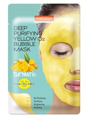 Purederm Deep Purifying Yellow O2 Bubble Yellow root - Vaahtoava kangasnaamio syväpuhdistukseen. Tuotteen paino on 25 g. hinta ja tiedot | Kasvonaamiot ja silmänalusaamiot | hobbyhall.fi