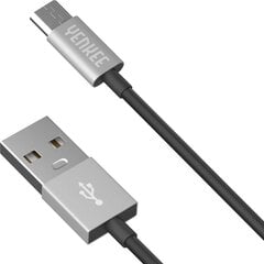 YENKEE, 2.0 USB A - mikro-USB (USB B), 480 Mbps, 2.1A, 2m, alumiini, harmaa/musta hinta ja tiedot | Puhelinkaapelit | hobbyhall.fi