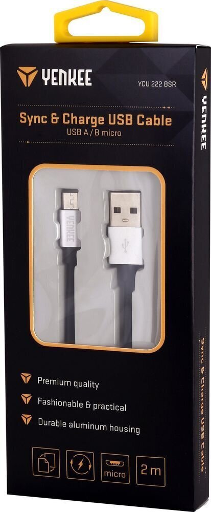 YENKEE, 2.0 USB A - mikro-USB (USB B), 480 Mbps, 2.1A, 2m, alumiini, harmaa/musta hinta ja tiedot | Puhelinkaapelit | hobbyhall.fi