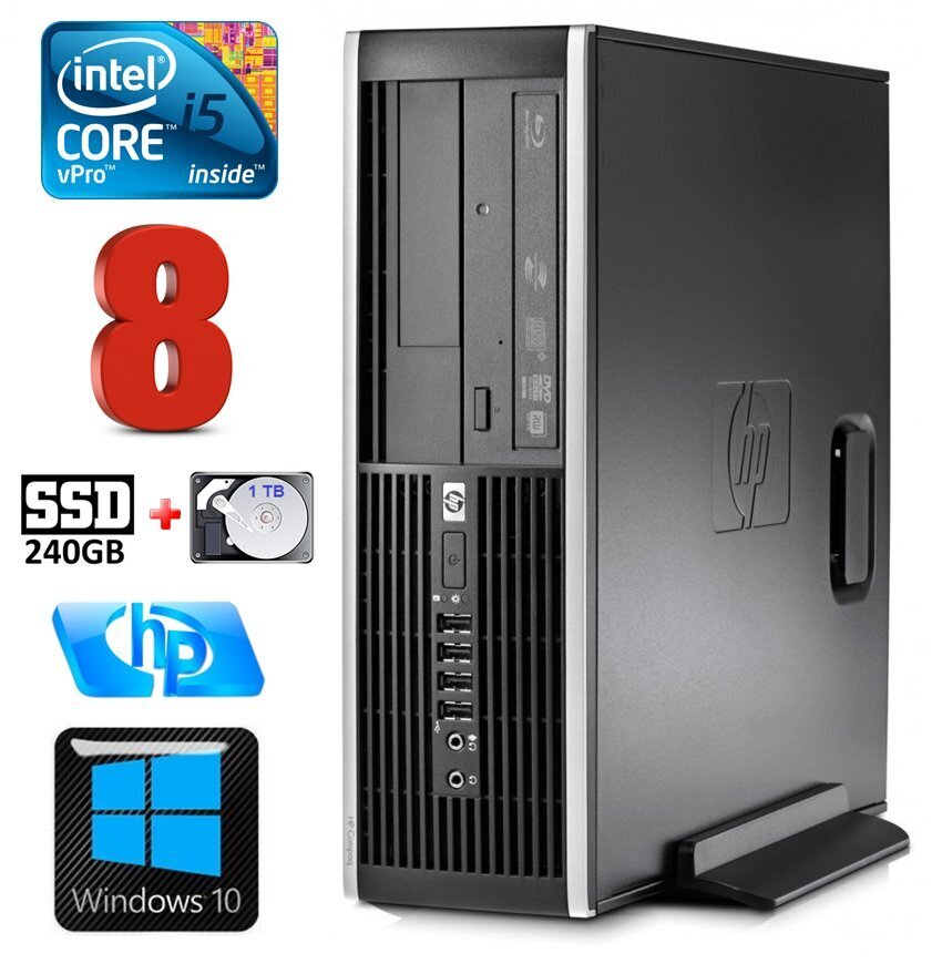 HP 8100 Elite SFF i5-650 8GB 240SSD + 1TB DVD WIN10 hinta ja tiedot | Pöytätietokoneet | hobbyhall.fi