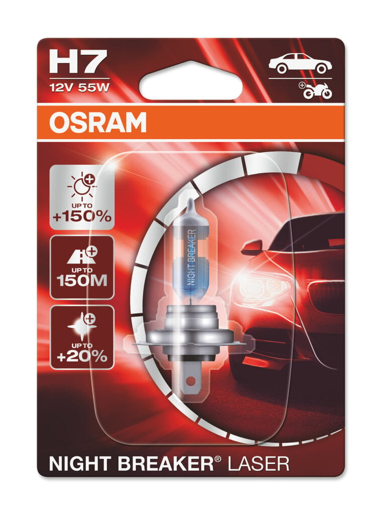 Autovalaisin Osmar Night Breaker Laser +150% H7 55W hinta ja tiedot | Polttimot | hobbyhall.fi