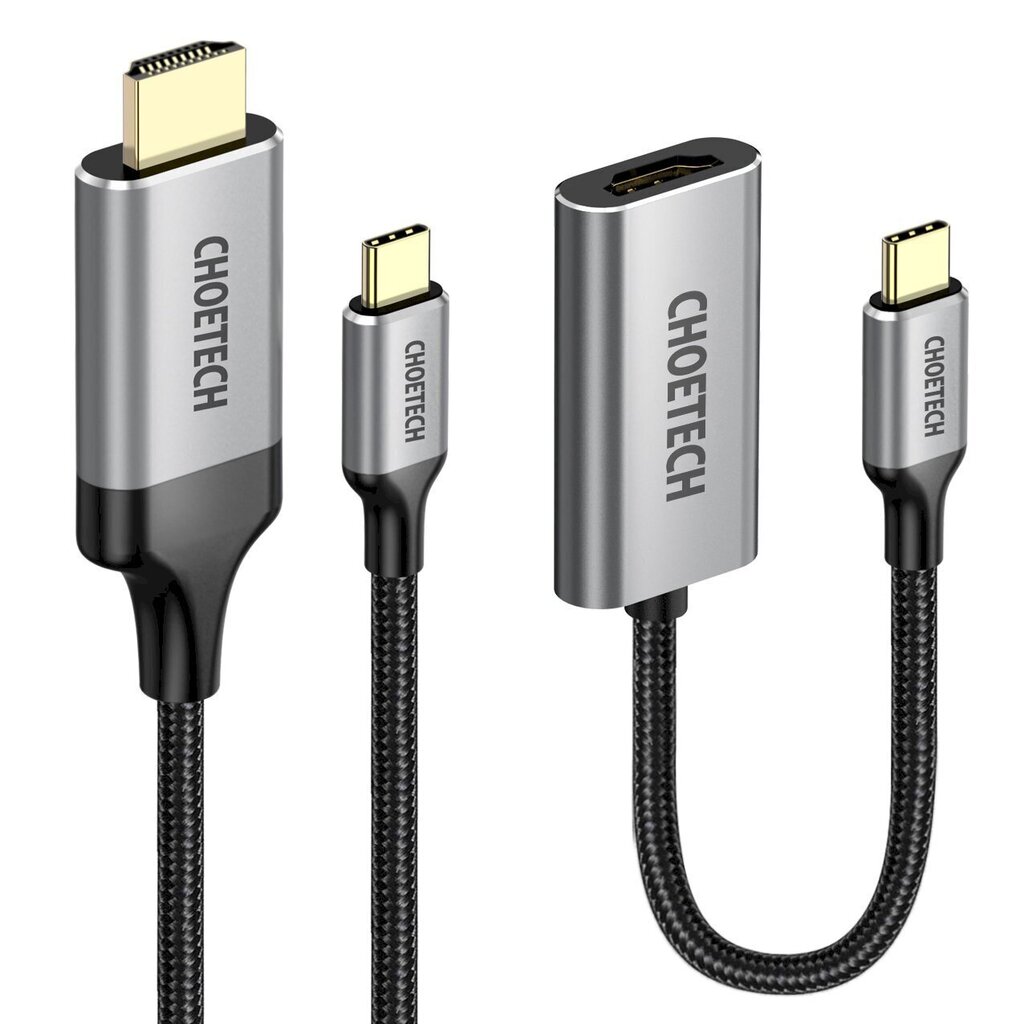 Choetech Kit -sovitin HUB USB Type C - HDMI 2.0 (3840 x 2160 @ 60Hz) harmaa (HUB-H12) + USB-kaapeli Type C - HDMI (3840 x 2160 @ 60Hz) 2m harmaa (CH0021) hinta ja tiedot | Puhelinkaapelit | hobbyhall.fi