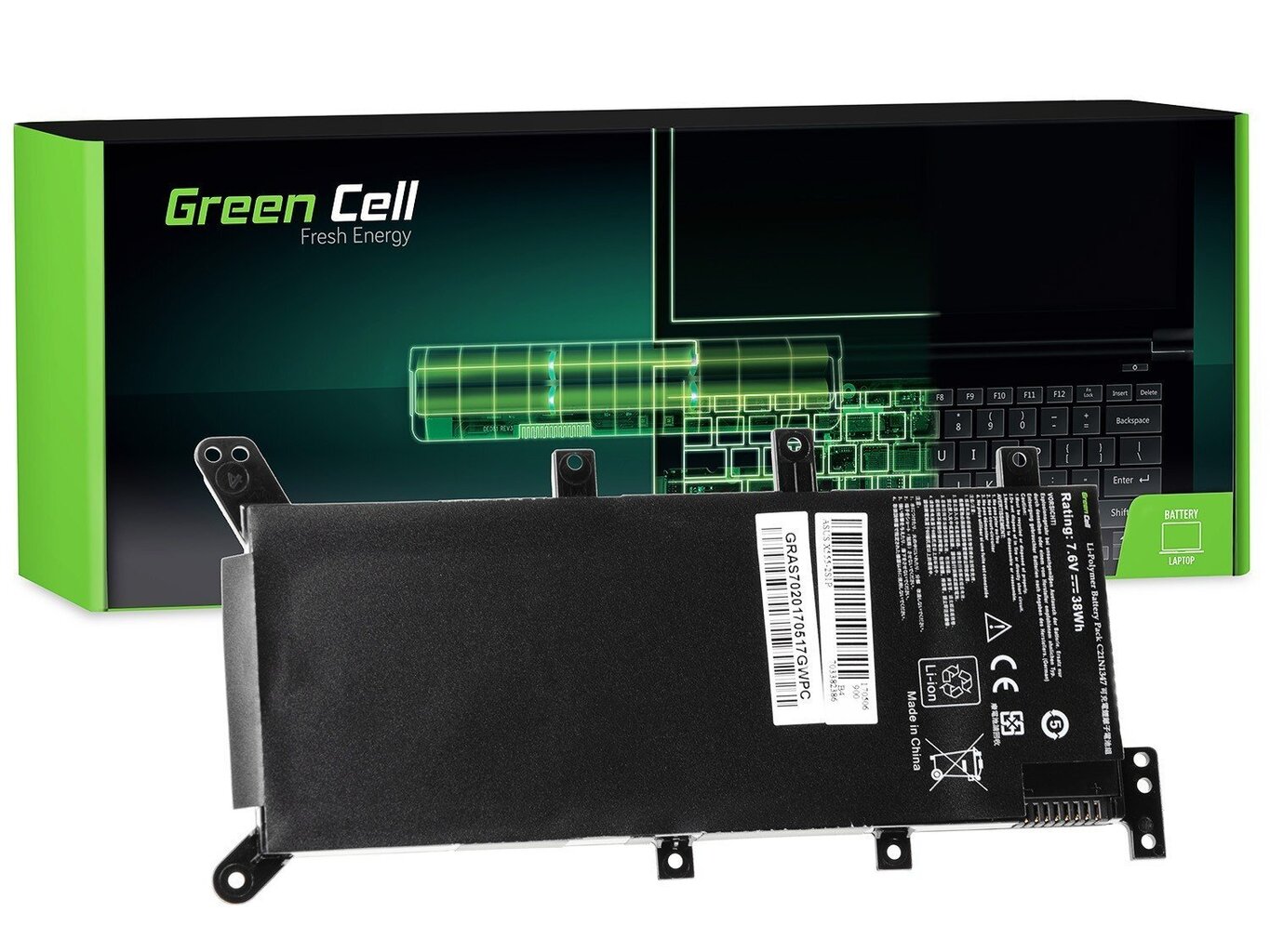 Green Cell akku sopii Asus A555 A555L F555 F555L F555LD K555 K555L K555LD R556 R556L R556LD R556LJ X555 X555L hinta ja tiedot | Kannettavien tietokoneiden akut | hobbyhall.fi