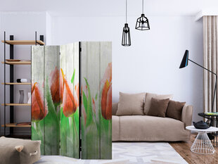 Sermi - Red tulips on wood [Room Dividers] hinta ja tiedot | Sermit ja tilanjakajat | hobbyhall.fi