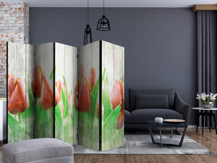 Sermi - Red tulips on wood II [Room Dividers] hinta ja tiedot | Sermit ja tilanjakajat | hobbyhall.fi