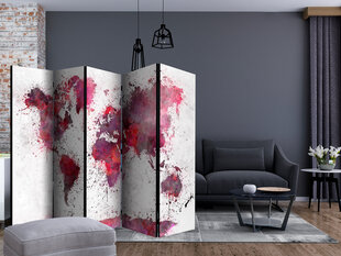 Sermi - World Map: Red Watercolors II [Room Dividers] hinta ja tiedot | Sermit ja tilanjakajat | hobbyhall.fi