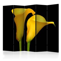 Sermi - Two yellow calla flowers on a black background II [Room Dividers] hinta ja tiedot | Sermit ja tilanjakajat | hobbyhall.fi