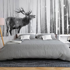 Valokuvatapetti - Deer in the Snow (mustavalkoinen) 441x315 cm hinta ja tiedot | Valokuvatapetit | hobbyhall.fi