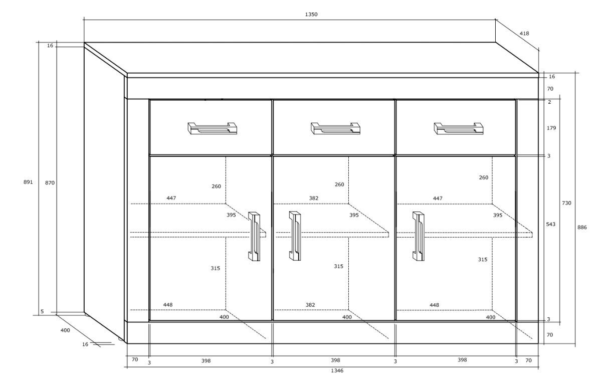 Lipasto Verin 3D3S, vaalea tammi ja valkoinen hinta ja tiedot | Lipastot | hobbyhall.fi