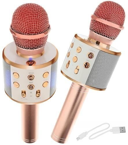 Goodbuy karaokemikrofoni sisäänrakennetulla bluetooth-kaiuttimella / 3W / aux / äänimodulaattori / USB / Micro SD vaaleanpunainen, hinta ja tiedot | Mikrofonit | hobbyhall.fi