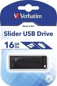 Muistitikku Verbatim - Slider 16GB musta hinta ja tiedot | Muistitikut | hobbyhall.fi