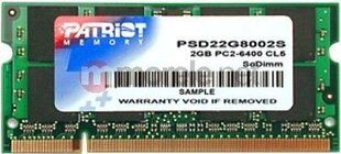 Patriot DDR2 SODIMM 2GB 800MHz CL6 (PSD22G8002S) hinta ja tiedot | Muisti (RAM) | hobbyhall.fi
