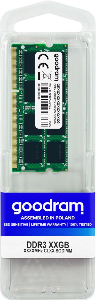 GoodRam DDR3 SODIMM 8GB 1600MHz CL11 (GR1600S364L11/8G) hinta ja tiedot | Muisti (RAM) | hobbyhall.fi