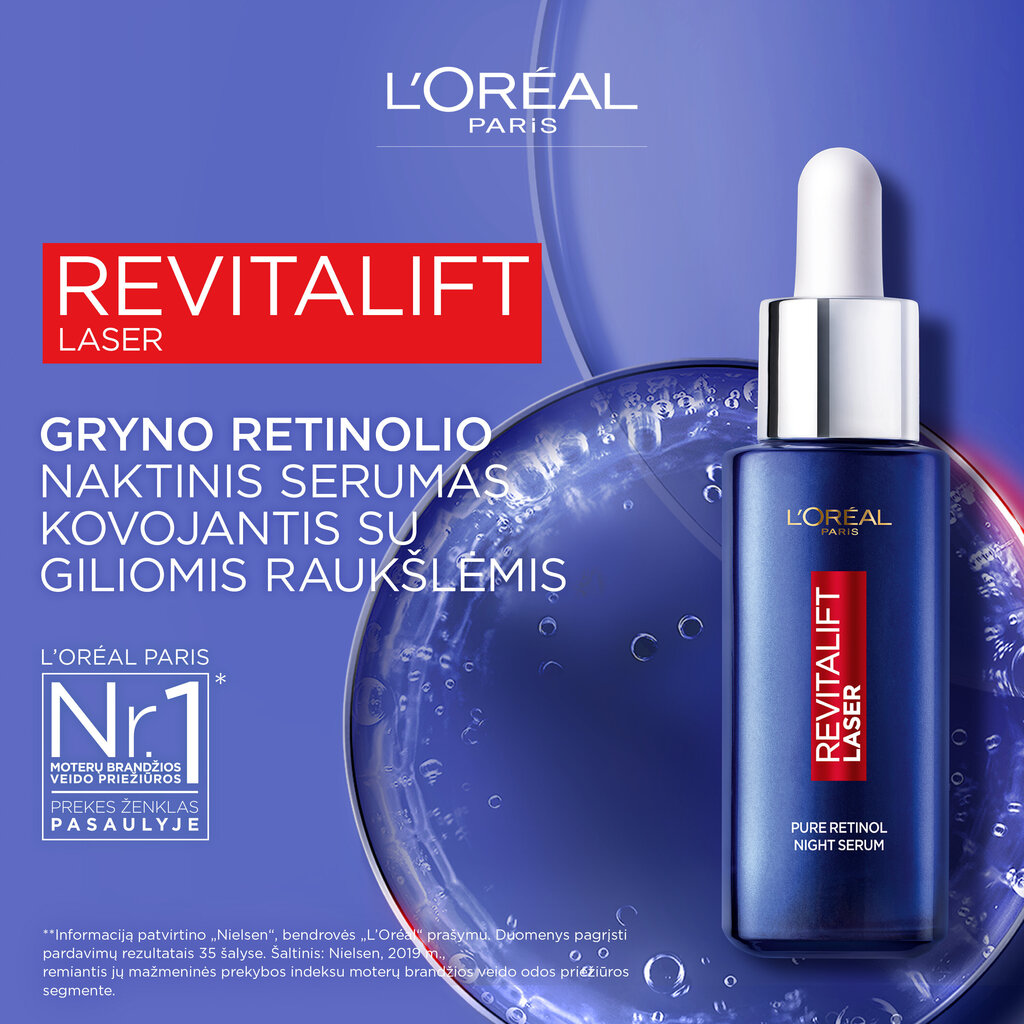 Puhdas retinoli yöseerumi L'Oreal Paris Revitalift Laser, 30 ml hinta ja tiedot | Kasvoöljyt ja seerumit | hobbyhall.fi